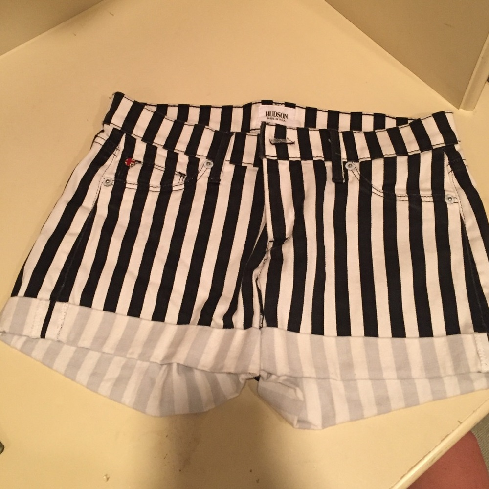 Black and white striped shorts
